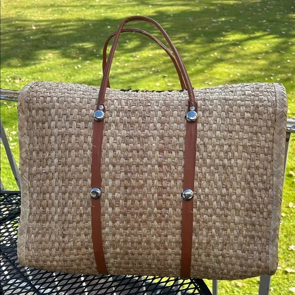 Vintage Handcrafted Floral Straw Tote Bag from Acapulco - Picture 2 of 2